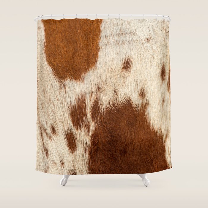 Brown Cowhide, Cow Skin Print Pattern Modern Cowhide Faux Leather Shower Curtain Gallery Image 1