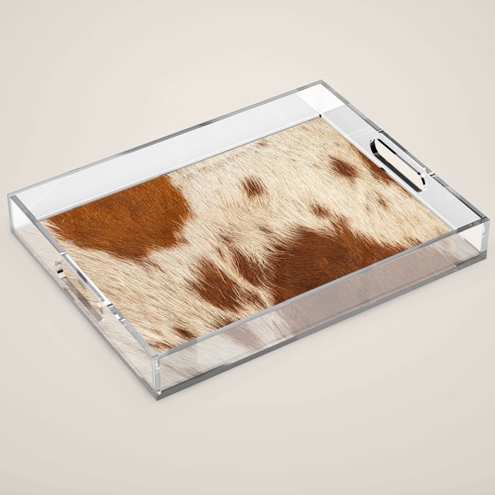 Brown Cowhide, Cow Skin Print Pattern Modern Cowhide Faux Leather Acrylic Tray Gallery Image 1