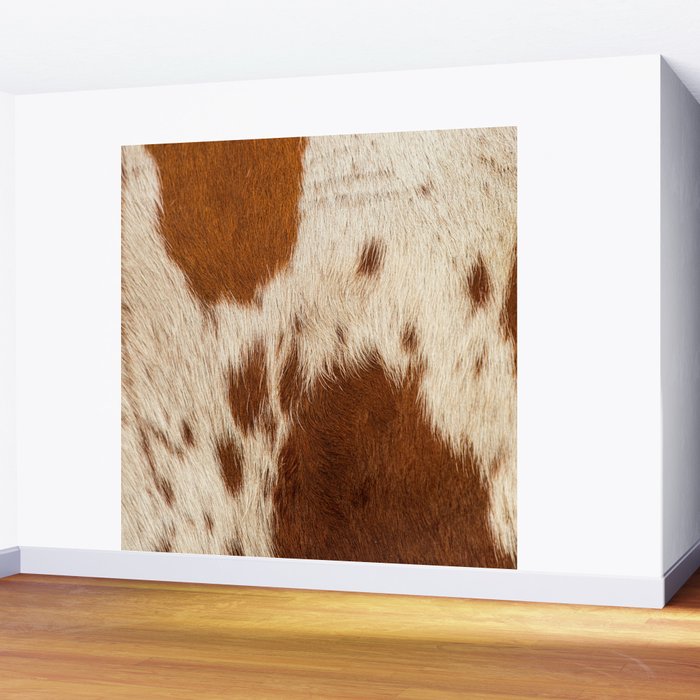 Brown Cowhide, Cow Skin Print Pattern Modern Cowhide Faux Leather Wall Mural Gallery Image 2