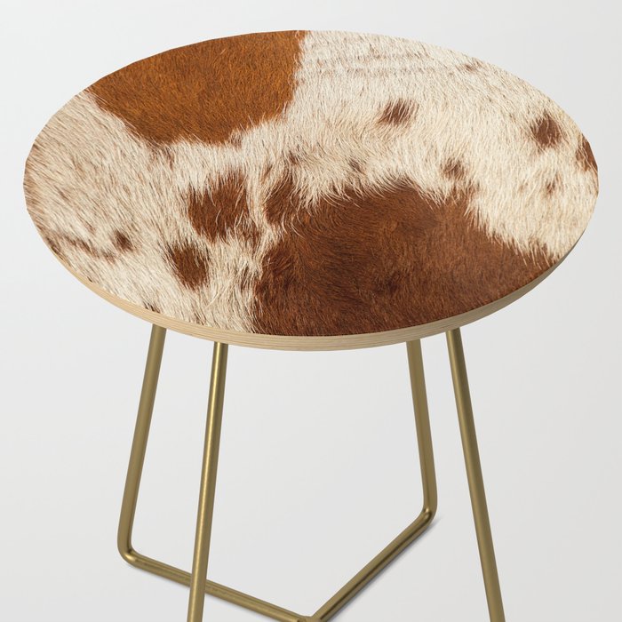 Brown Cowhide, Cow Skin Print Pattern Modern Cowhide Faux Leather Side Table Gallery Image 2