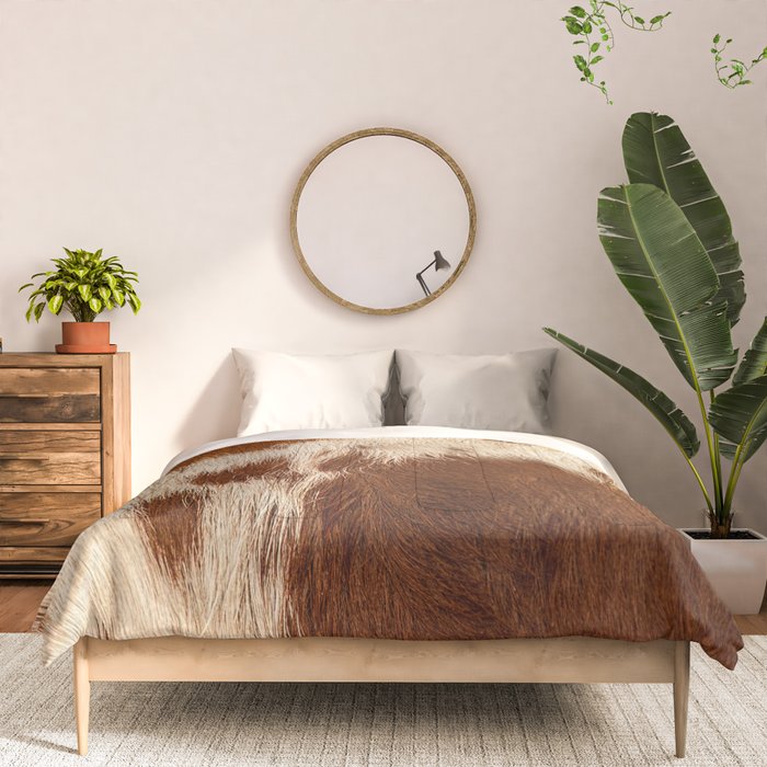 Brown Cowhide, Cow Skin Print Pattern Modern Cowhide Faux Leather Comforter Gallery Image 3
