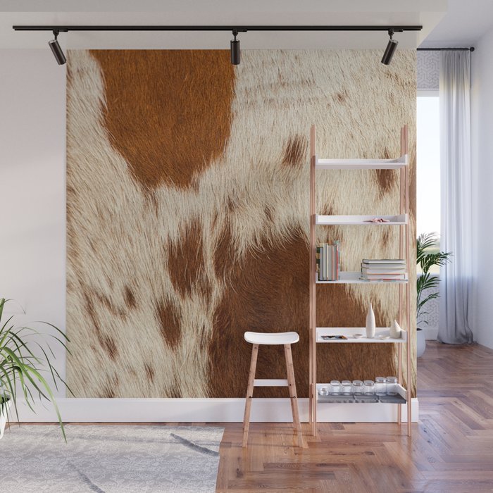 Brown Cowhide, Cow Skin Print Pattern Modern Cowhide Faux Leather Wall Mural Gallery Image 1