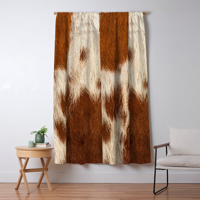 Brown Cowhide, Cow Skin Print Pattern Modern Cowhide Faux Leather Window Curtain Gallery Image 5