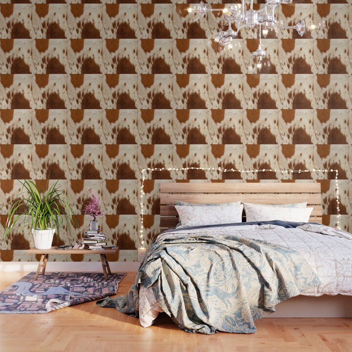 Brown Cowhide, Cow Skin Print Pattern Modern Cowhide Faux Leather Wallpaper Gallery Image 1