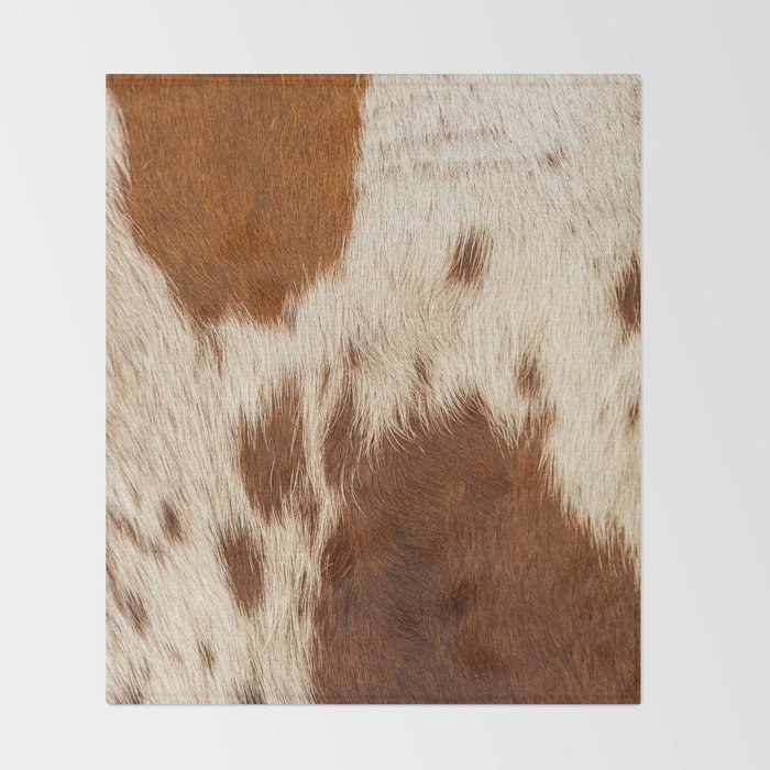 Brown Cowhide, Cow Skin Print Pattern Modern Cowhide Faux Leather Throw Blanket Gallery Image 2