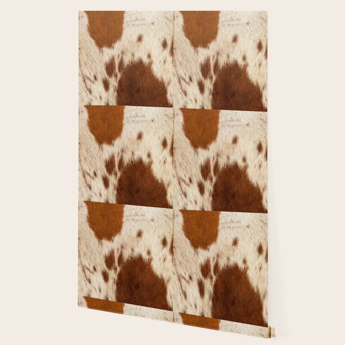 Brown Cowhide, Cow Skin Print Pattern Modern Cowhide Faux Leather Wallpaper Gallery Image 2