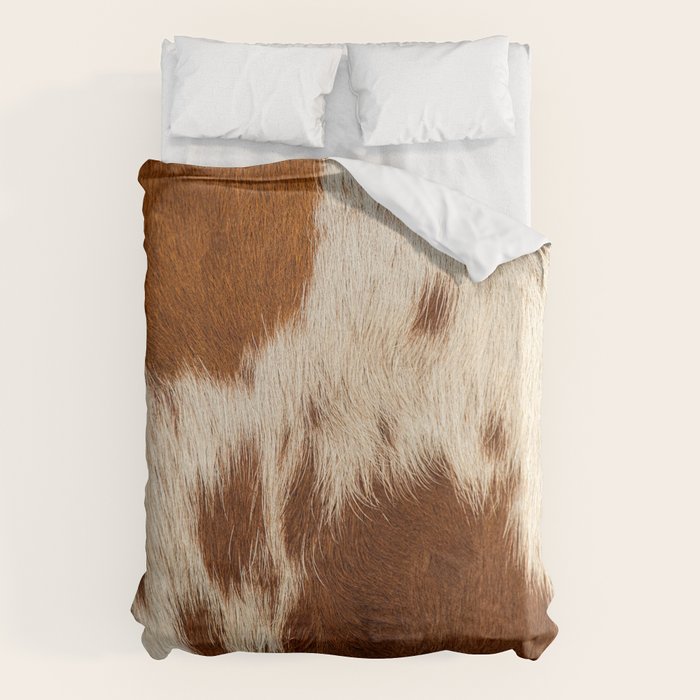 Brown Cowhide, Cow Skin Print Pattern Modern Cowhide Faux Leather Duvet Cover Gallery Image 6