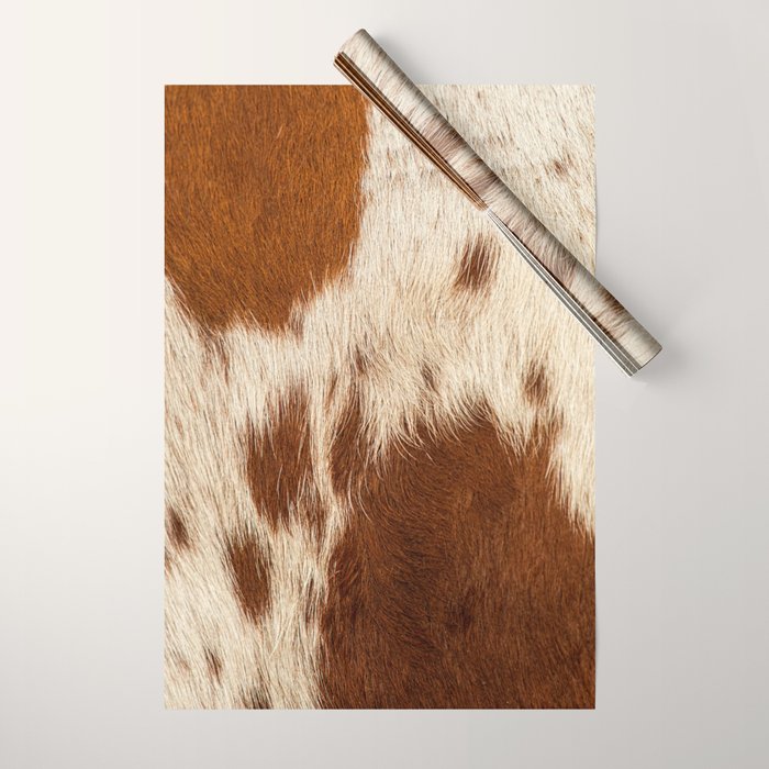 Brown Cowhide, Cow Skin Print Pattern Modern Cowhide Faux Leather Wrapping Paper Gallery Image 1