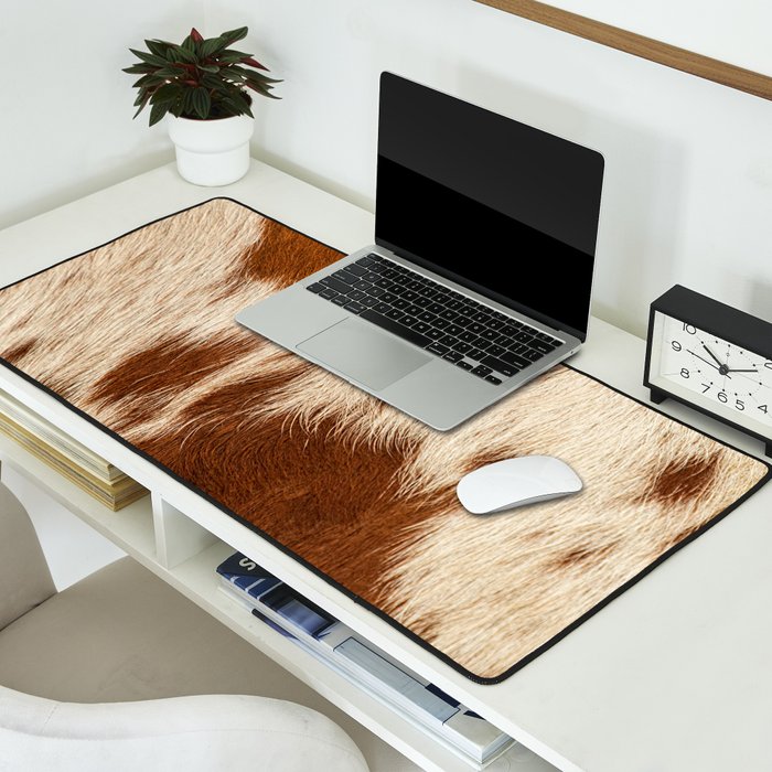 Brown Cowhide, Cow Skin Print Pattern Modern Cowhide Faux Leather Desk Mat Gallery Image 2