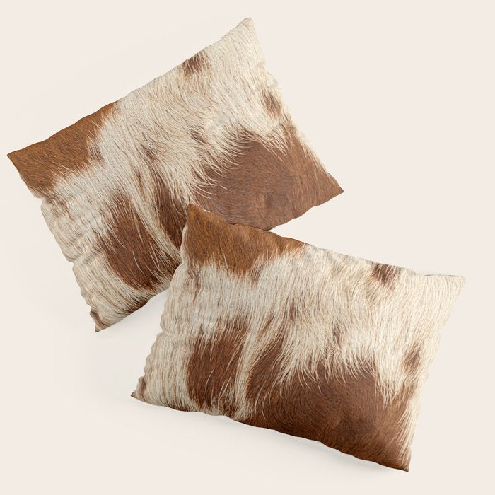 Brown Cowhide, Cow Skin Print Pattern Modern Cowhide Faux Leather Pillow Sham Gallery Image 1