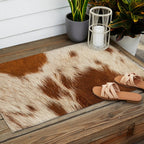 Brown Cowhide, Cow Skin Print Pattern Modern Cowhide Faux Leather Outdoor Rug Gallery Image 2