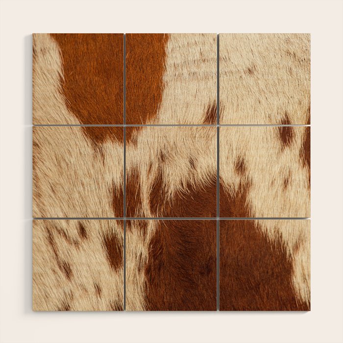 Brown Cowhide, Cow Skin Print Pattern Modern Cowhide Faux Leather Wood Wall Art Gallery Image 1