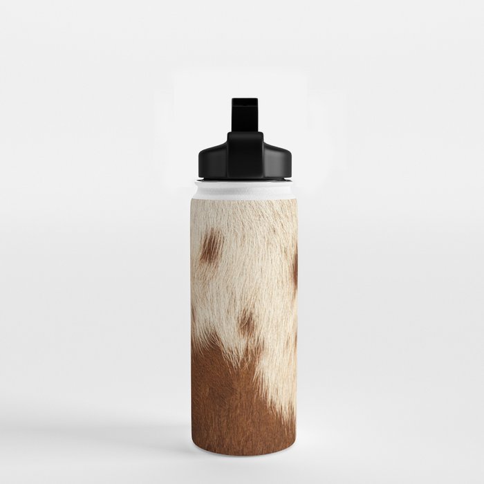 Brown Cowhide, Cow Skin Print Pattern Modern Cowhide Faux Leather Water Bottle Gallery Image 2