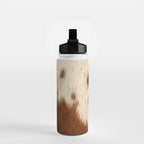 Brown Cowhide, Cow Skin Print Pattern Modern Cowhide Faux Leather Water Bottle Gallery Image 2