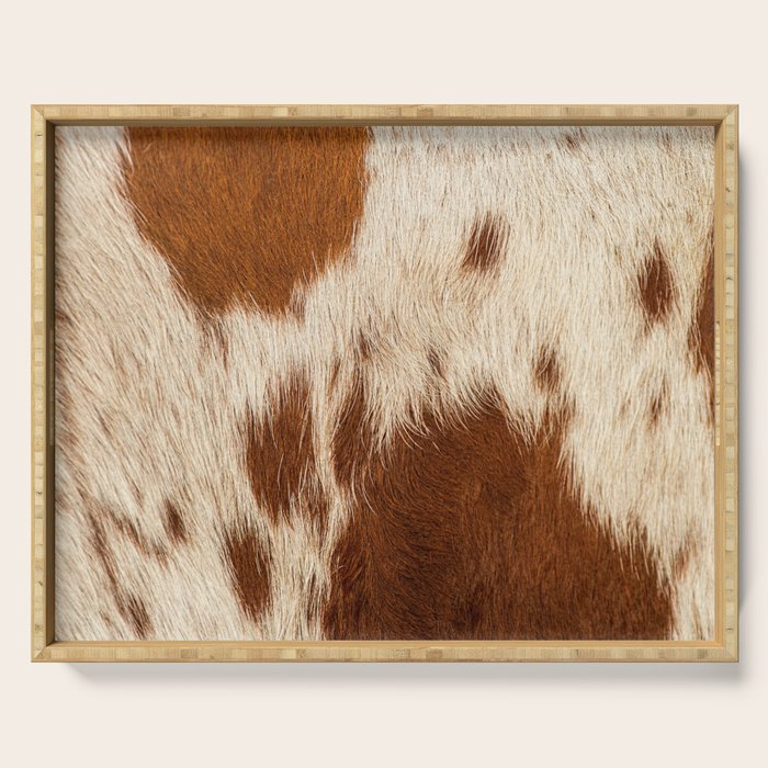 Brown Cowhide, Cow Skin Print Pattern Modern Cowhide Faux Leather Serving Tray Gallery Image 1