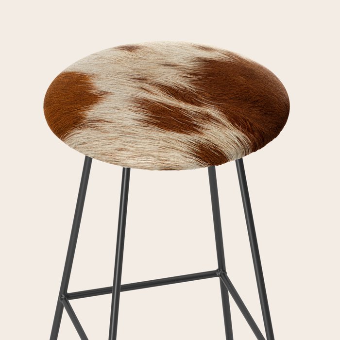 Brown Cowhide, Cow Skin Print Pattern Modern Cowhide Faux Leather Stool Gallery Image 2