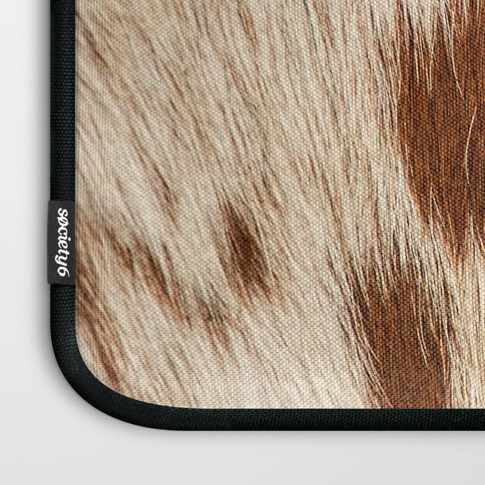Brown Cowhide, Cow Skin Print Pattern Modern Cowhide Faux Leather Laptop Sleeve Gallery Image 3