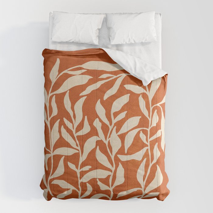 Cognac Leaves: Mid Century Terracotta Edition Comforter Gallery Image 1