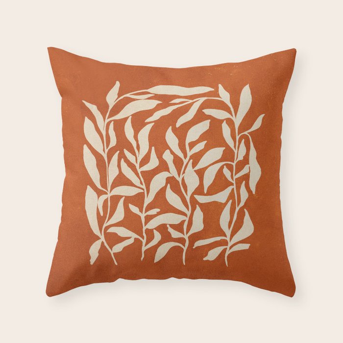 Cognac Leaves: Mid Century Terracotta Edition Throw Pillow Gallery Image 1