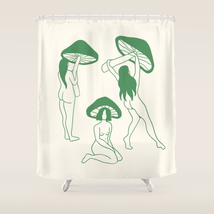 Mushroom Ladies Line Art Shower Curtain Gallery Image 1