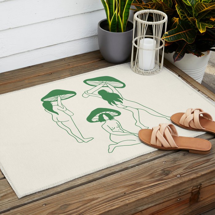 Mushroom Ladies Line Art Outdoor Rug Gallery Image 2