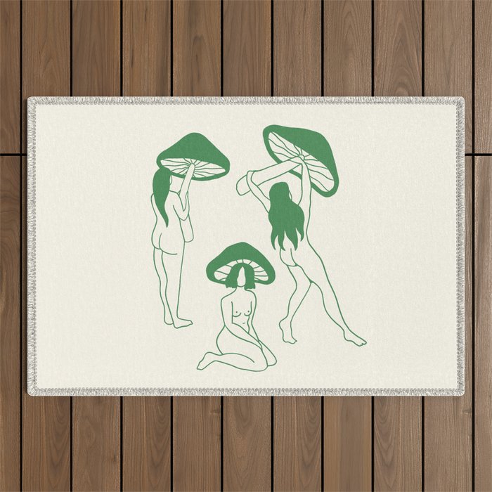 Mushroom Ladies Line Art Outdoor Rug Gallery Image 1