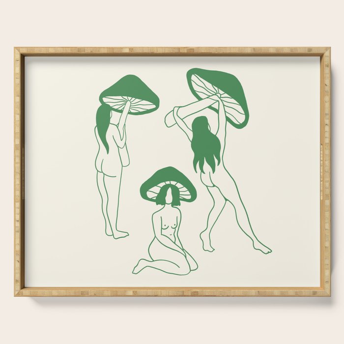 Mushroom Ladies Line Art Serving Tray Gallery Image 1