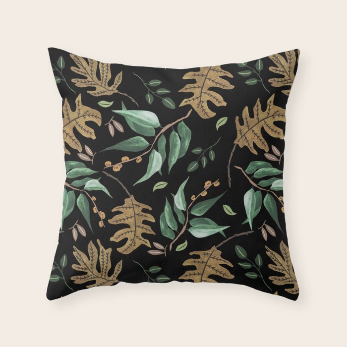 Fall of fall leaves dark Throw Pillow Gallery Image 6