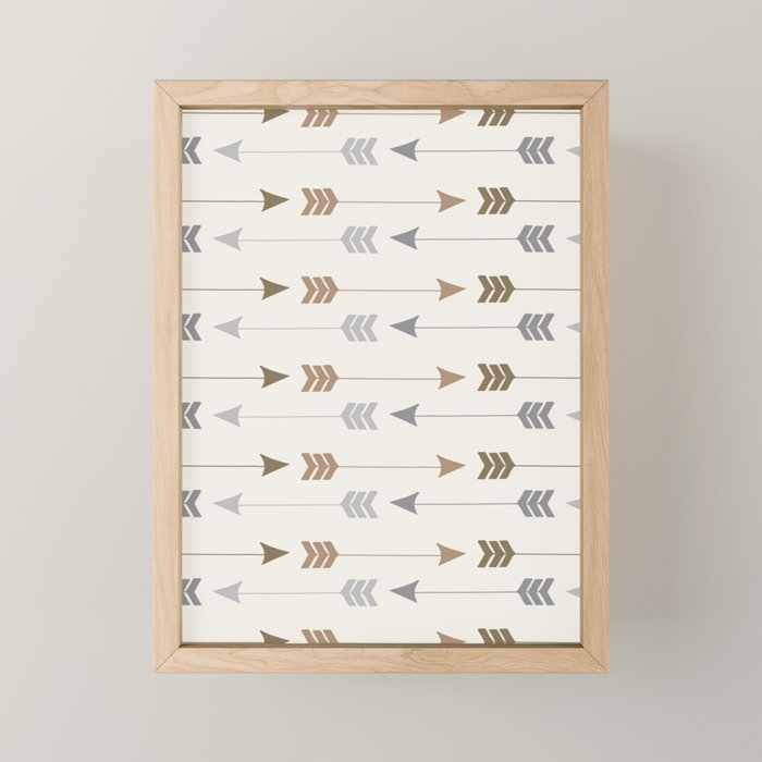 Tribal Arrows Pattern - Cream, Brown and Grey Mini Art Print Gallery Image 1