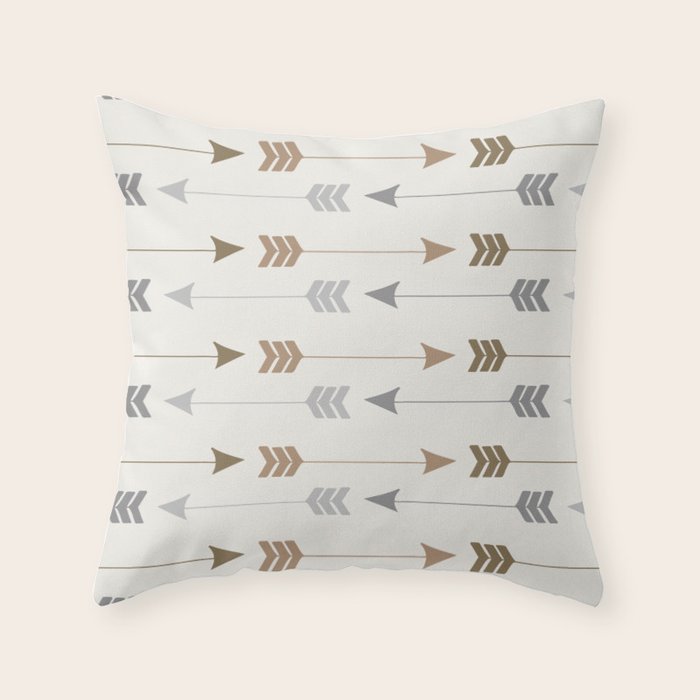Tribal Arrows Pattern - Cream, Brown and Grey Throw Pillow Gallery Image 6