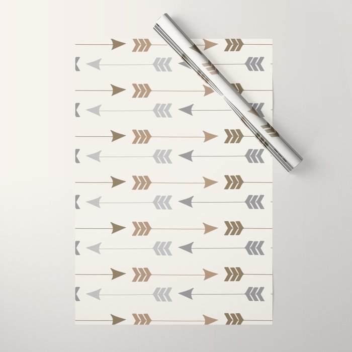 Tribal Arrows Pattern - Cream, Brown and Grey Wrapping Paper Gallery Image 1