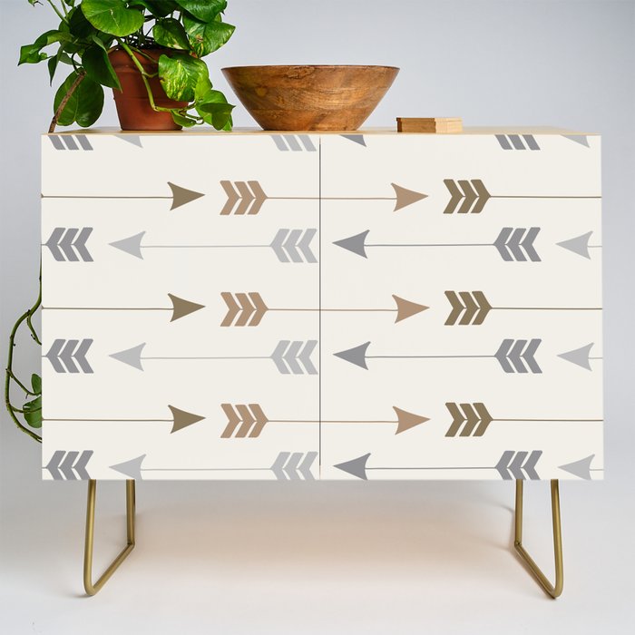 Tribal Arrows Pattern - Cream, Brown and Grey Credenza Gallery Image 1