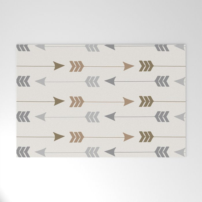 Tribal Arrows Pattern - Cream, Brown and Grey Welcome Mat Gallery Image 1