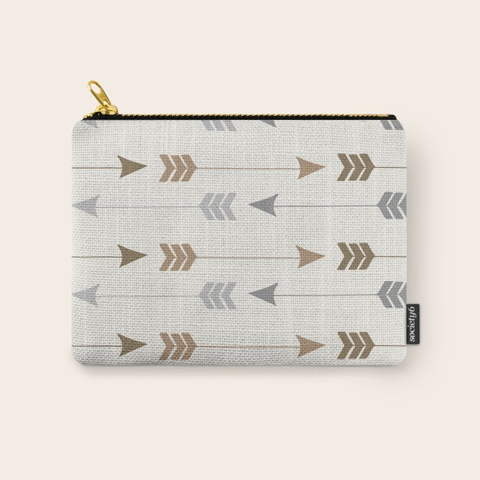 Tribal Arrows Pattern - Cream, Brown and Grey Carry All Pouch Gallery Image 1