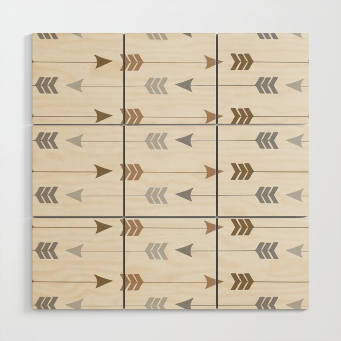 Tribal Arrows Pattern - Cream, Brown and Grey Wood Wall Art Gallery Image 1