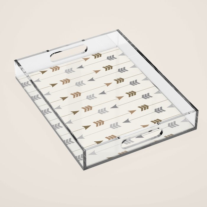 Tribal Arrows Pattern - Cream, Brown and Grey Acrylic Tray Gallery Image 1