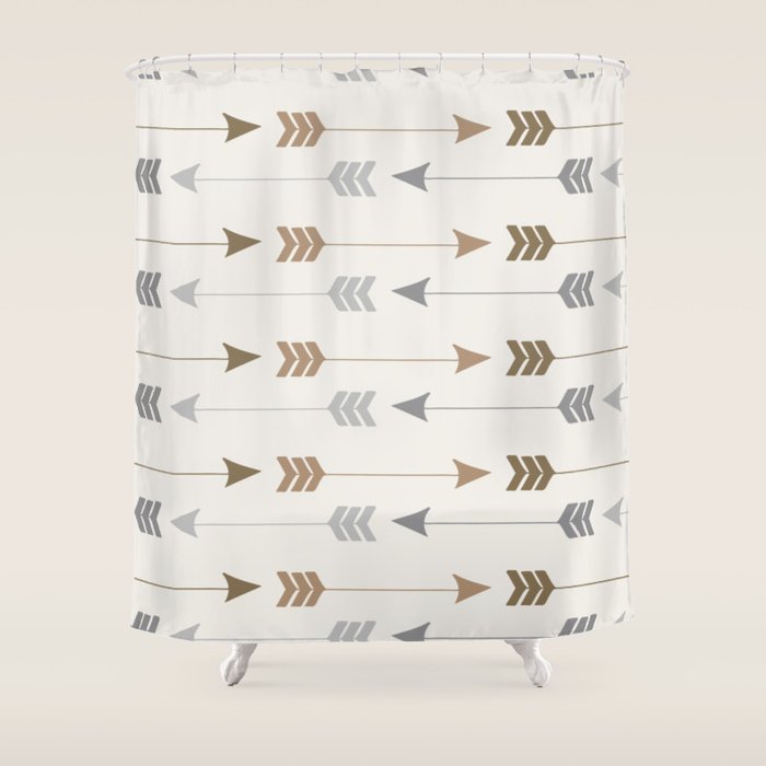 Tribal Arrows Pattern - Cream, Brown and Grey Shower Curtain Gallery Image 1