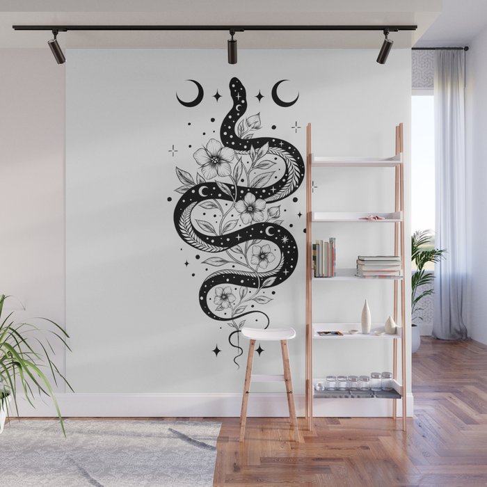 Serpent Spell -Black and White Wall Mural Gallery Image 1