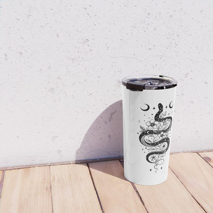 Serpent Spell -Black and White Travel Mug Gallery Image 4