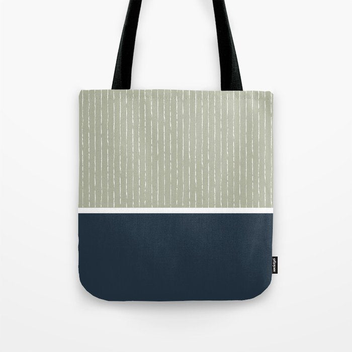 Linen Sage & Navy Tote Bag Gallery Image 1