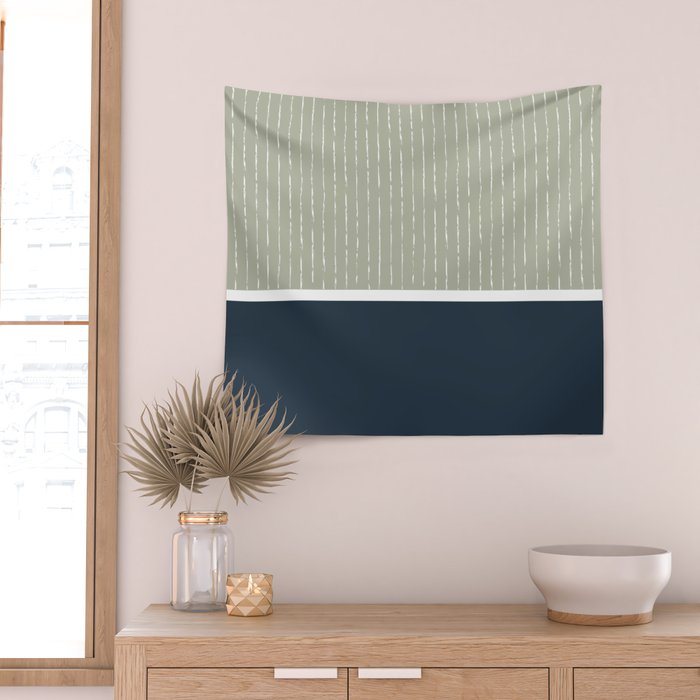 Linen Sage & Navy Wall Tapestry Gallery Image 2