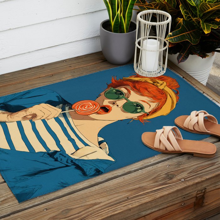 Retro Pop Lollipop Girl Outdoor Rug Gallery Image 2
