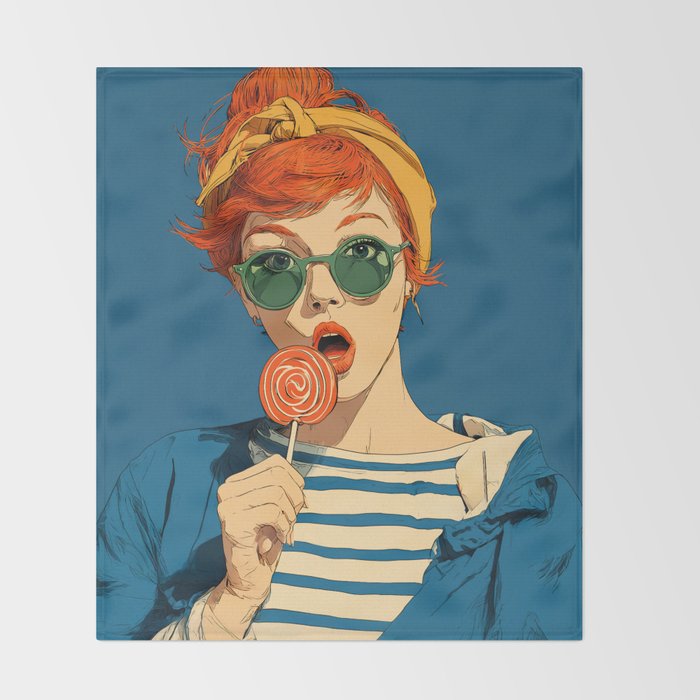 Retro Pop Lollipop Girl Throw Blanket Gallery Image 2