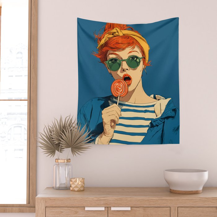 Retro Pop Lollipop Girl Wall Tapestry Gallery Image 2
