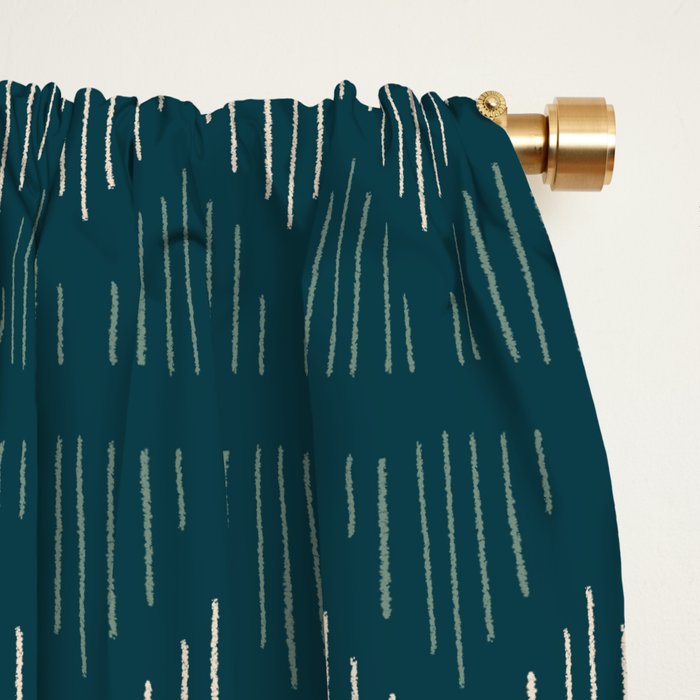 Minimalist Mudcloth 3 in Cream and Olive on Teal Window Curtain Gallery Image 2