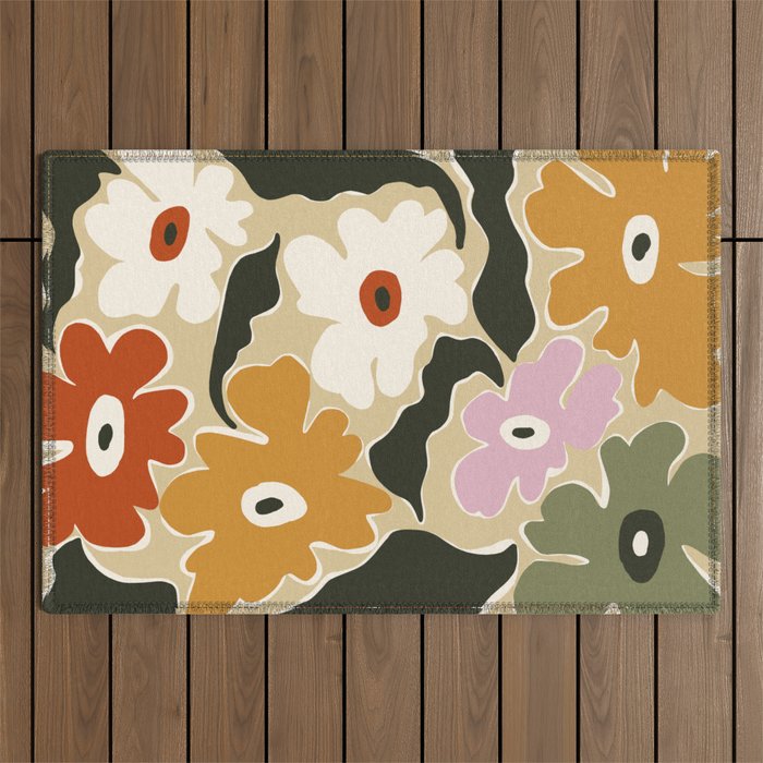 Retro abstract floral  Outdoor Rug Gallery Image 1