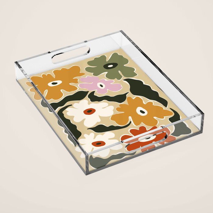 Retro abstract floral  Acrylic Tray Gallery Image 1