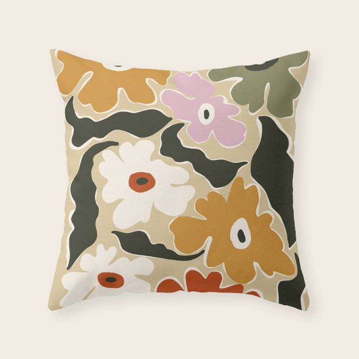 Retro abstract floral  Throw Pillow Gallery Image 1
