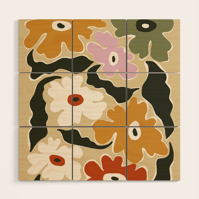 Retro abstract floral  Wood Wall Art Gallery Image 1