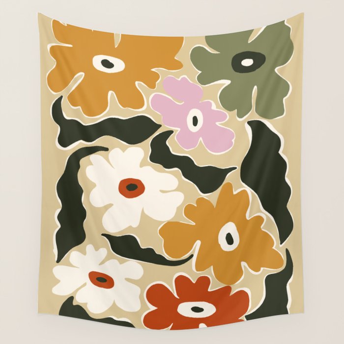 Retro abstract floral  Wall Tapestry Gallery Image 1